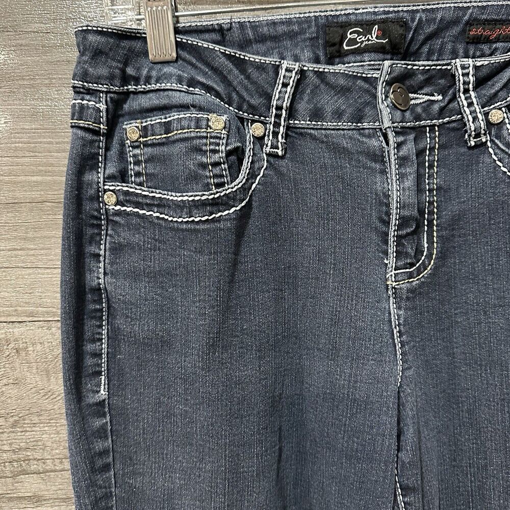 Earl Jeans Straight Leg Womens Denim Jeans Size 6 Embroidered Bling Flap Pocket - Picture 2 of 9